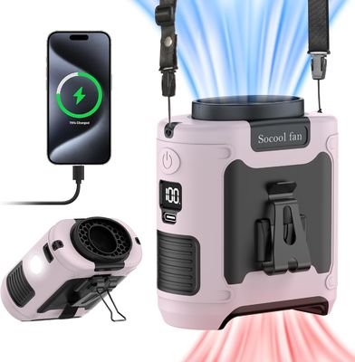 Socool Fan Portable 10000mAh Clip Waist Fan SOS LED Light Type-C Outdoor Super Wind Super Quiet Multifunction Table Fan