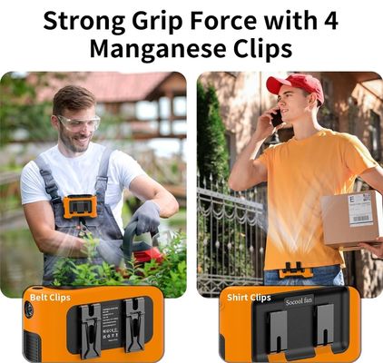 Socool Fan 14500mAh Clip Waist Fan With Light Rechargeable Battery Multifunctional Portable Fan With Type-C Power Source Orange Black Outdoor Turbo Fan