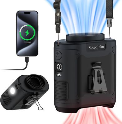 Ventilador Socool Clip de cintura Ventilador portátil multifunção de acampamento 10000MAh Com luz LED Sos