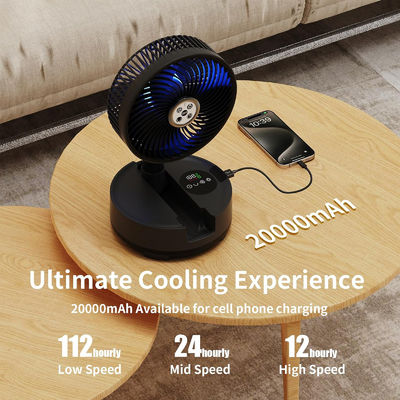 Ventilador Socool 20000mAh Super Wind Ventilador portátil Controle remoto Ventilador de acampamento interno e externo Ventilador esticável Ajuste 9a Velocidade 8h Temporização USB Fornecimento de energia de emergência Ventilador dobrável
